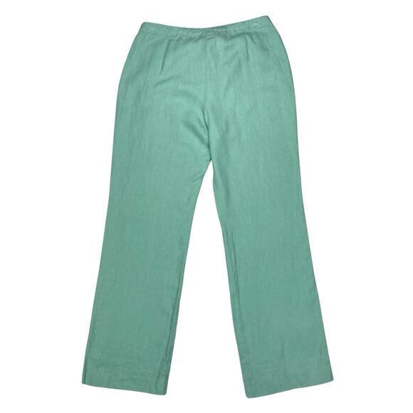 Rafaella 100% Linen Straight Leg Pants Womens 8 Green Drawstring Casual Coastal - Picture 6 of 14